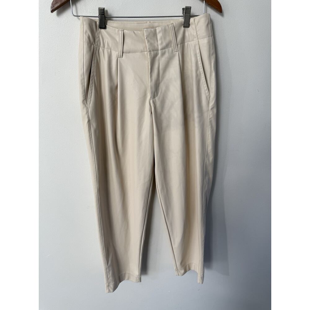A New Day Womens Faux Leather Pants Straight Leg Pockets Cream Size 4 Career